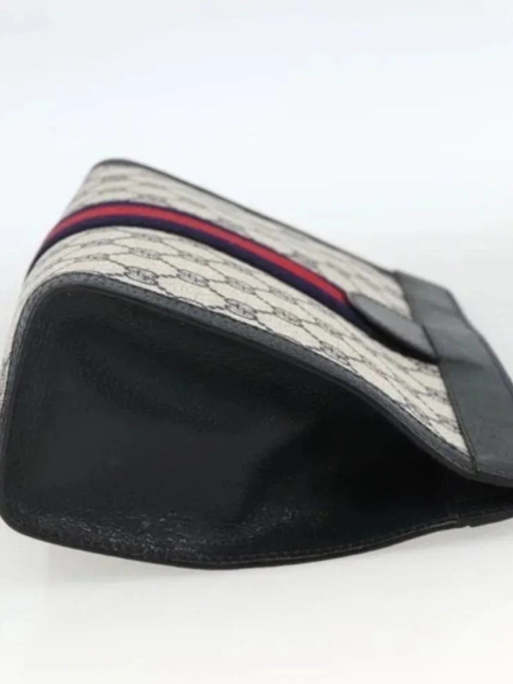 GUCCI GG Supreme Sherry Line Clutch Bag PVC Navy Red 89 01 002 Auth ka3487